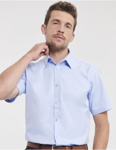 RUS-0R963M0-Mens Short Sleeve Tailored Herringbone Shirt